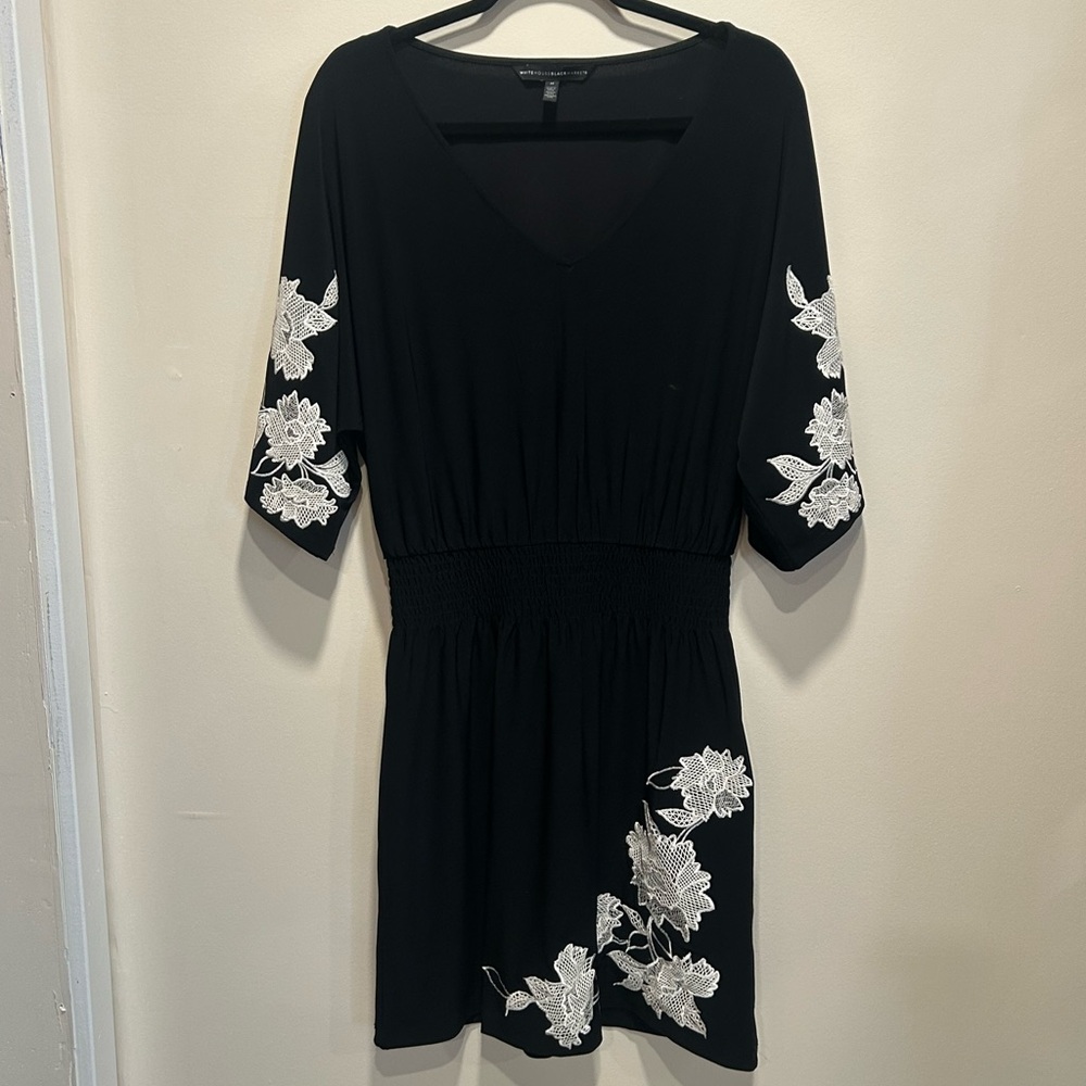 White House Black Market Black Dress with White Floral Accents